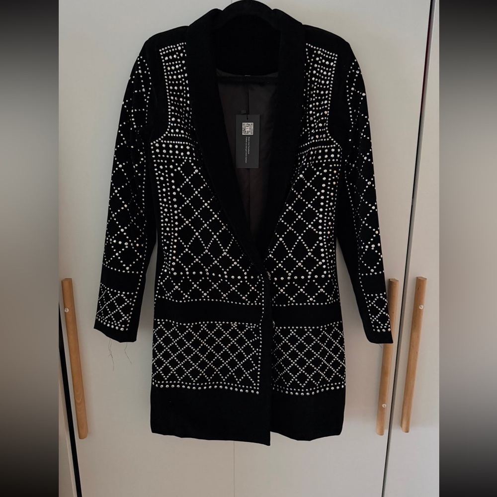Velvet Black Studded Longline Blazer